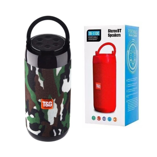 COLUNA SEM FIO BLUETOOTH T&G TG-113C TF CARTÃO/DISCO U/AUXILIAR/RÁDIO FM 4.2 MILITARES
